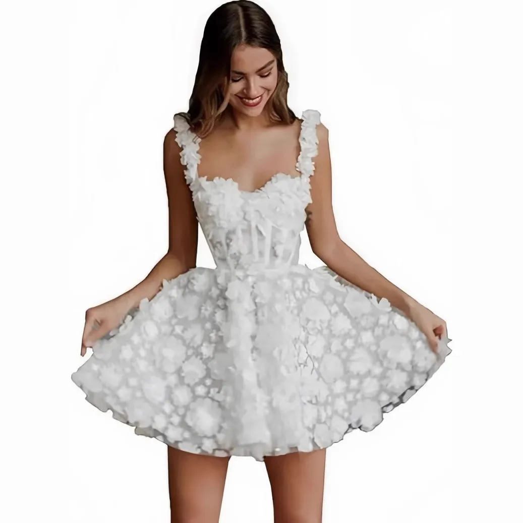 Elegant Off-Shoulder Mini Wedding Dress for Brides, Engagements, and Photoshoots - Lightweight, Chic, and Perfect for Parties and Travel thumbnail 5