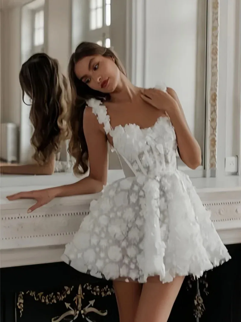 Elegant Off-Shoulder Mini Wedding Dress for Brides, Engagements, and Photoshoots - Lightweight, Chic, and Perfect for Parties and Travel showcase 4
