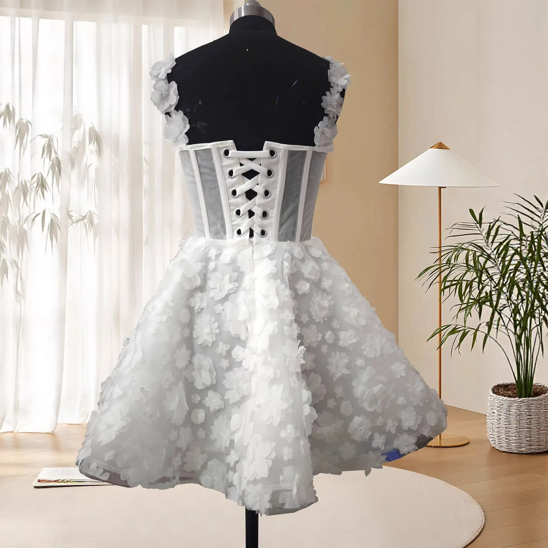 Elegant Off-Shoulder Mini Wedding Dress for Brides, Engagements, and Photoshoots - Lightweight, Chic, and Perfect for Parties and Travel thumbnail 4