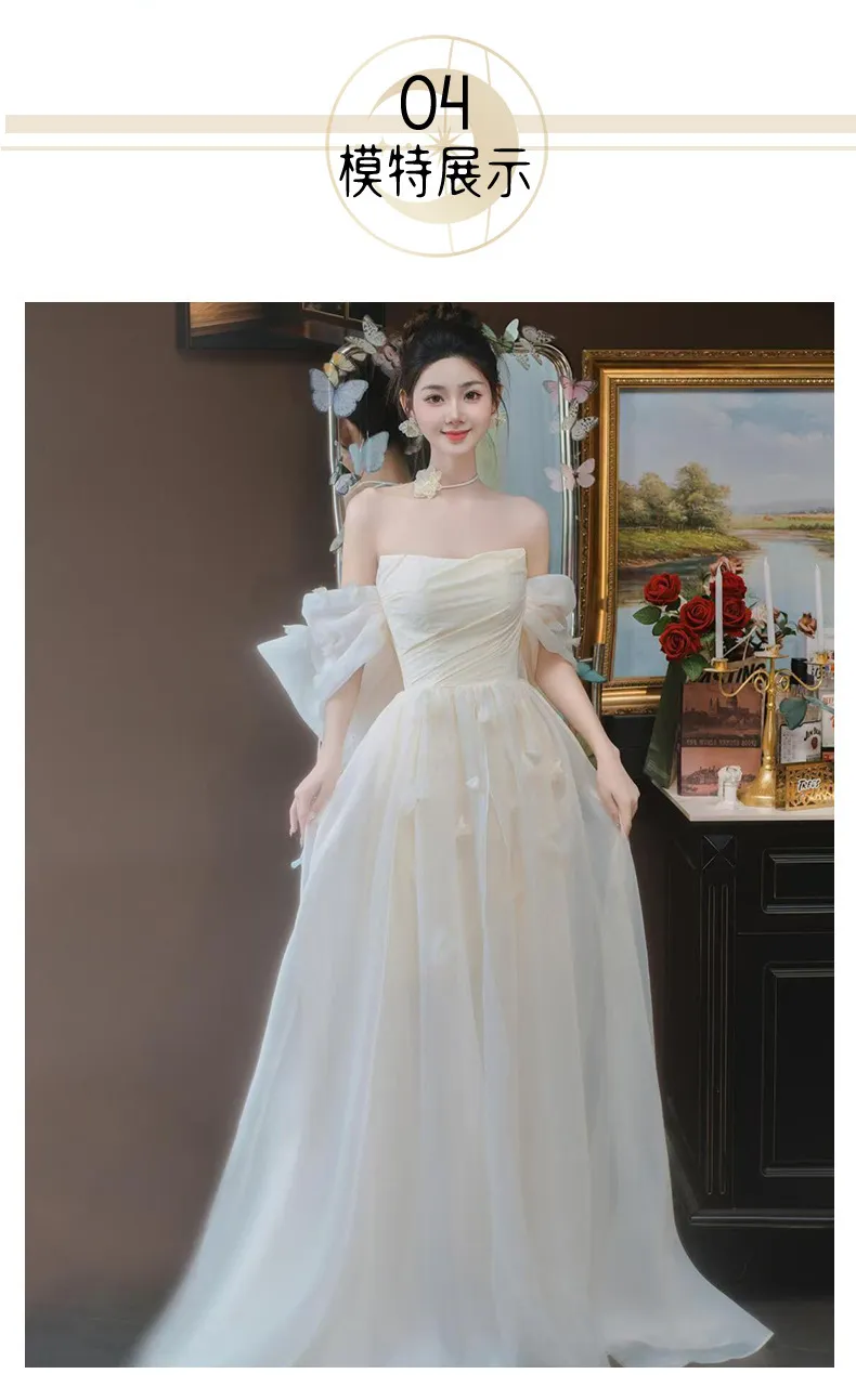 Elegant Off-Shoulder Bridal Robe & Wedding Welcome Dress - Light Luxury Yarn Evening Gown for Brides & Banquets showcase 11