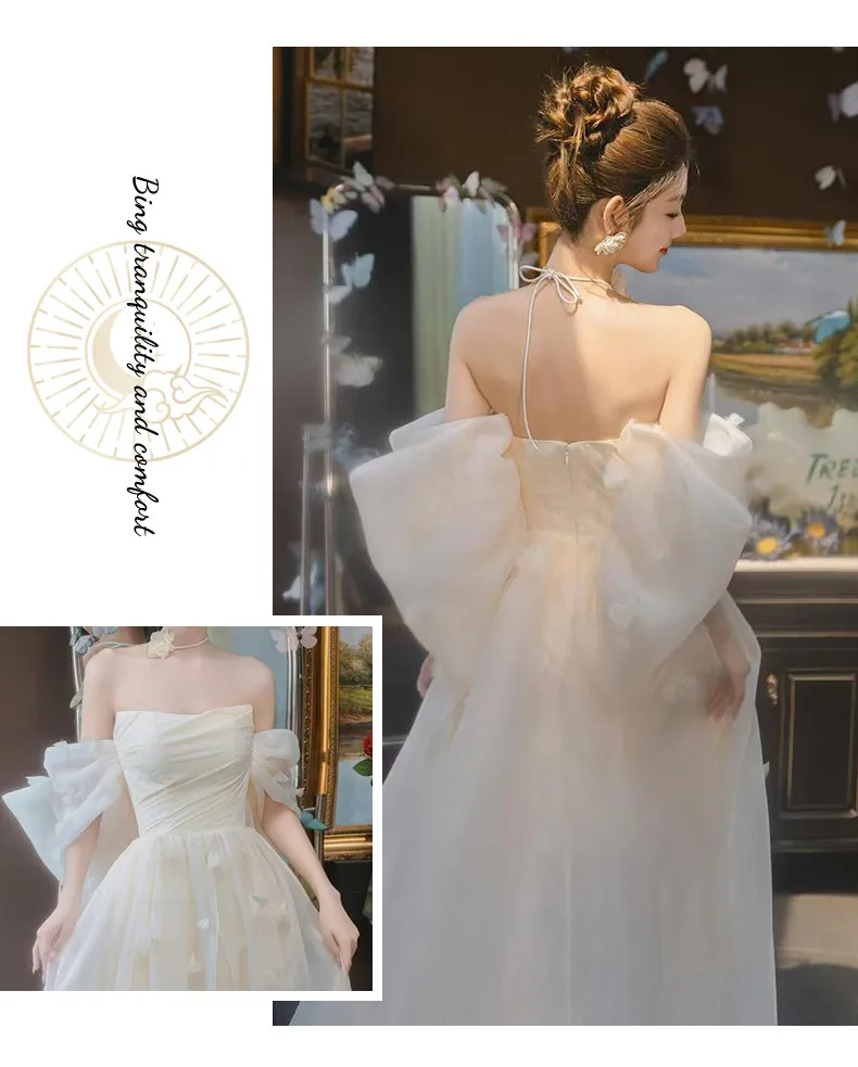 Elegant Off-Shoulder Bridal Robe & Wedding Welcome Dress - Light Luxury Yarn Evening Gown for Brides & Banquets showcase 15