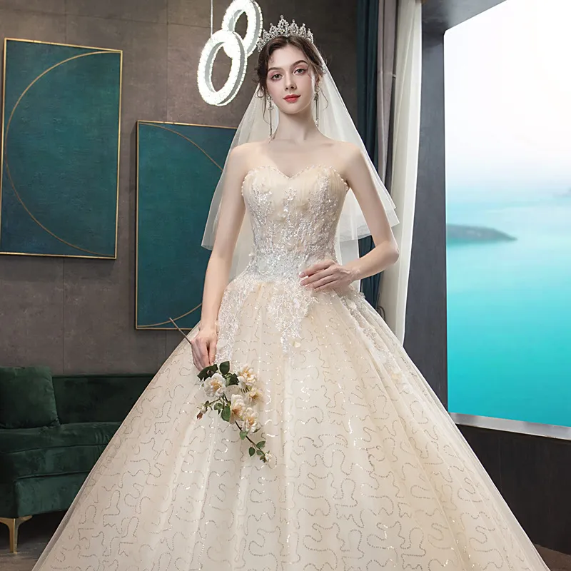 Elegant Strapless Slimming Wedding Dress 2026 Forest Style Bride Gown with Trailing Hem for a Simple and Chic Bridal Look - Image 7