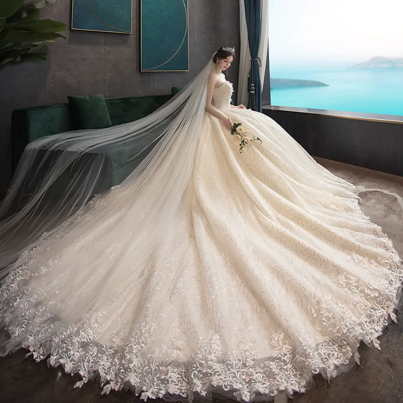 Elegant Strapless Slimming Wedding Dress 2026 Forest Style Bride Gown with Trailing Hem for a Simple and Chic Bridal Look - Image 1