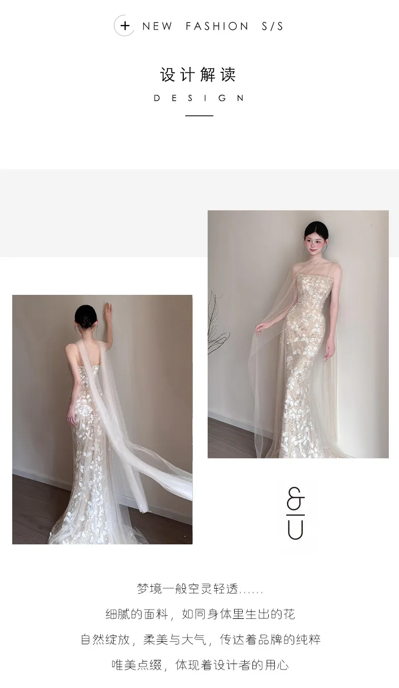 Elegant Strapless Fishtail Wedding Dress for Photoshoots & Evening Events - Light Luxury French Style Waist-Cinching Design showcase 2