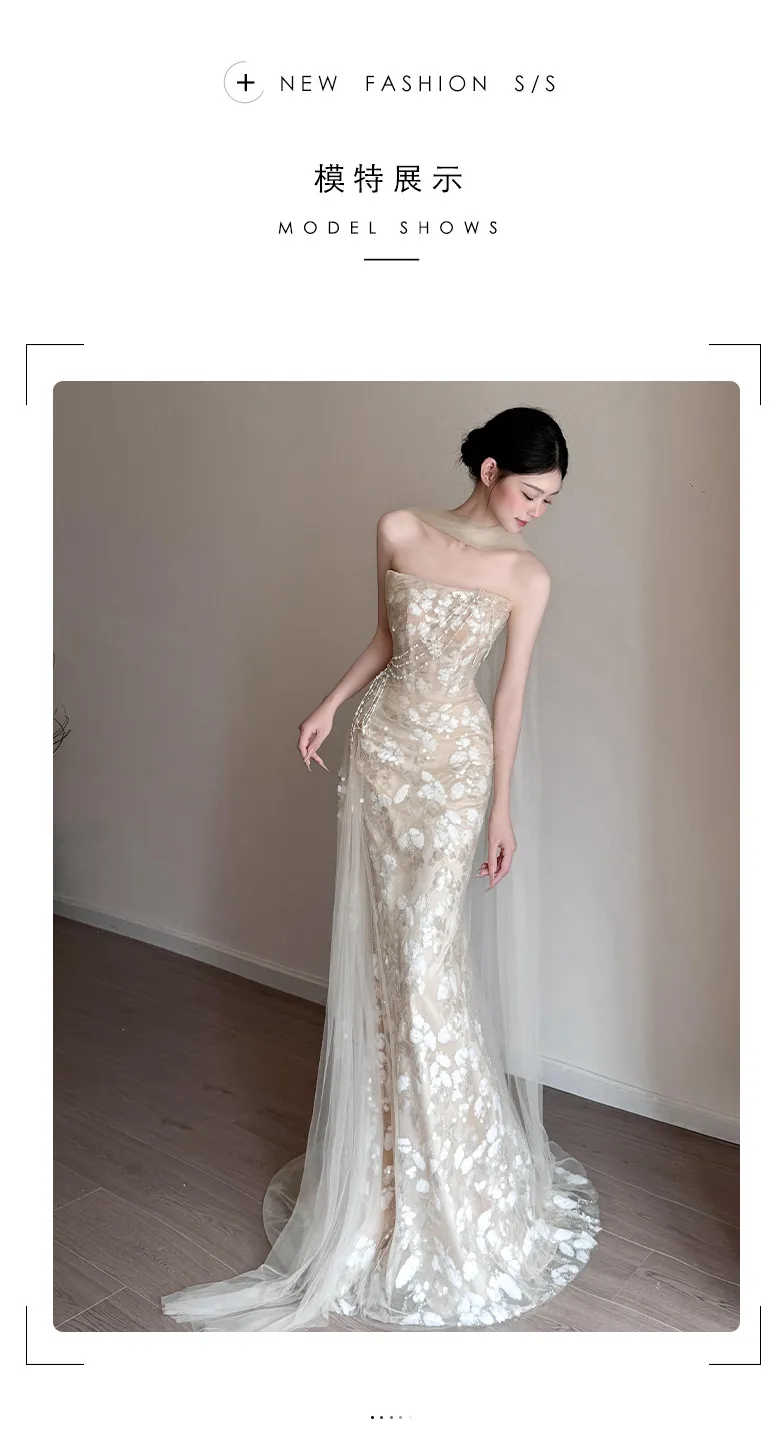 Elegant Strapless Fishtail Wedding Dress for Photoshoots & Evening Events - Light Luxury French Style Waist-Cinching Design showcase 7