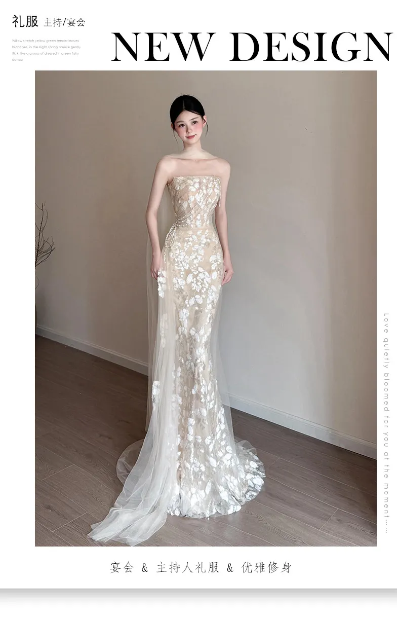 Elegant Strapless Fishtail Wedding Dress for Photoshoots & Evening Events - Light Luxury French Style Waist-Cinching Design showcase 1