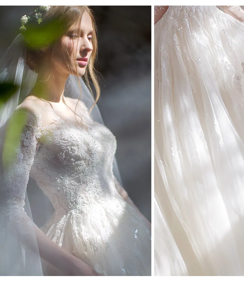 Elegant Long Sleeve Wedding Dress for Petite Brides, Simple Forest Fairy Dreamy Style with Train, Perfect for Spring Ceremonies showcase 16