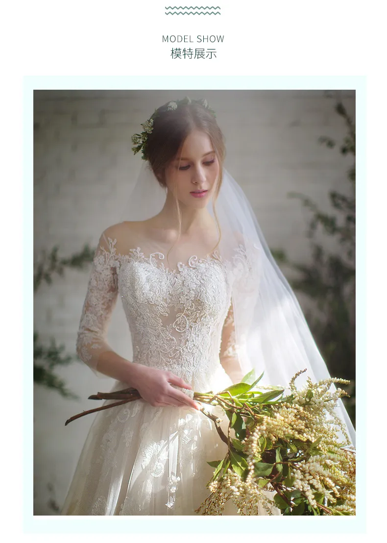 Elegant Long Sleeve Wedding Dress for Petite Brides, Simple Forest Fairy Dreamy Style with Train, Perfect for Spring Ceremonies showcase 15