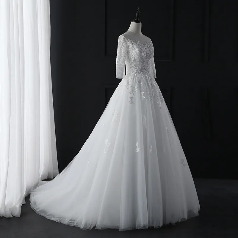 Elegant Long Sleeve Wedding Dress for Petite Brides, Simple Forest Fairy Dreamy Style with Train, Perfect for Spring Ceremonies thumbnail 4
