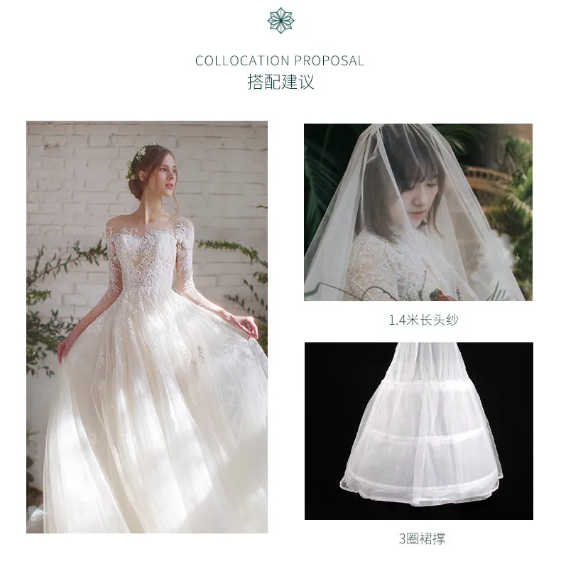 Elegant Long Sleeve Wedding Dress for Petite Brides, Simple Forest Fairy Dreamy Style with Train, Perfect for Spring Ceremonies showcase 13