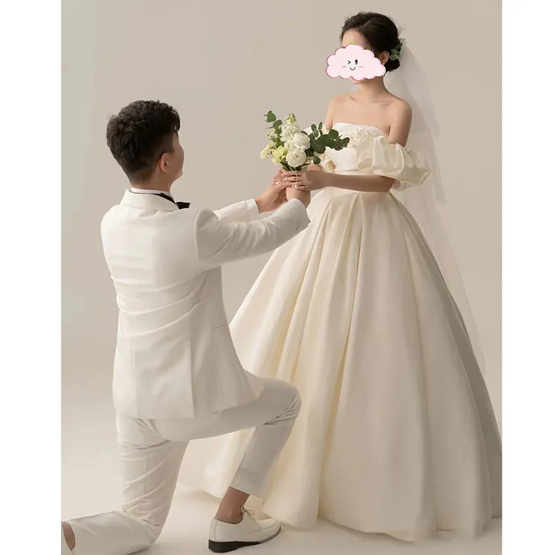 Elegant Strapless Satin Wedding Dress 2026 - Petite Bride Floor-Length Bridal Gown, Spring Collection Princess Style - Image 2