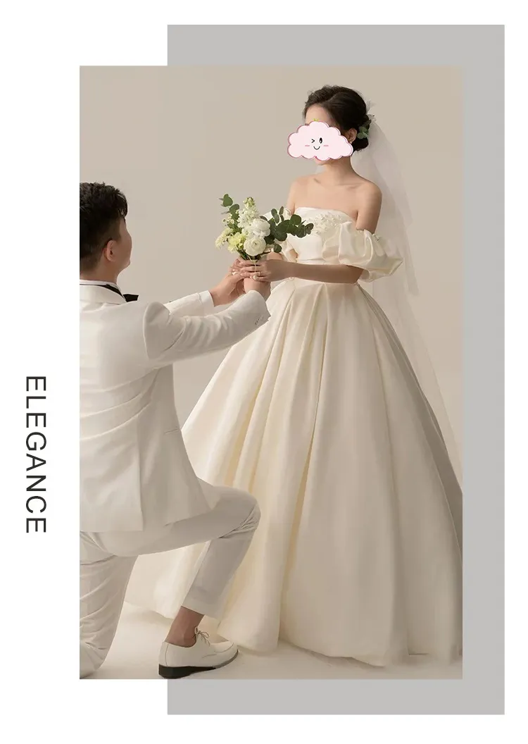 Elegant Strapless Satin Wedding Dress 2026 - Petite Bride Floor-Length Bridal Gown, Spring Collection Princess Style showcase 11