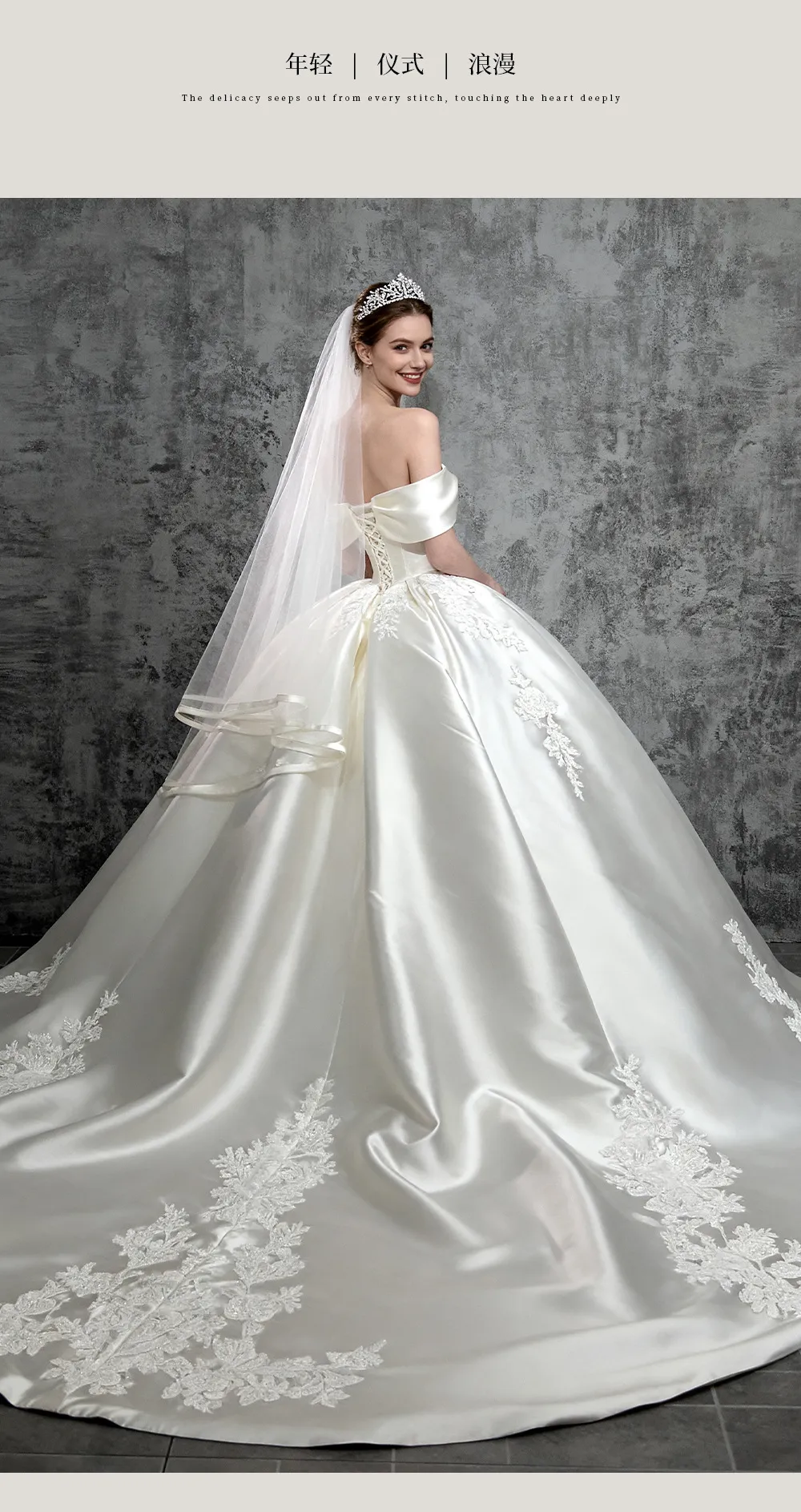 Elegant French Winter Wedding Dress 2025 - High-End Satin One-Shoulder Tail Gown for Brides showcase 4