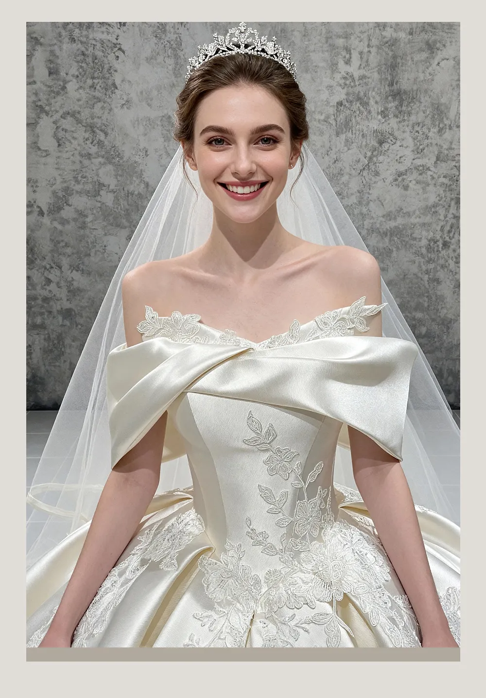 Elegant French Winter Wedding Dress 2025 - High-End Satin One-Shoulder Tail Gown for Brides showcase 2