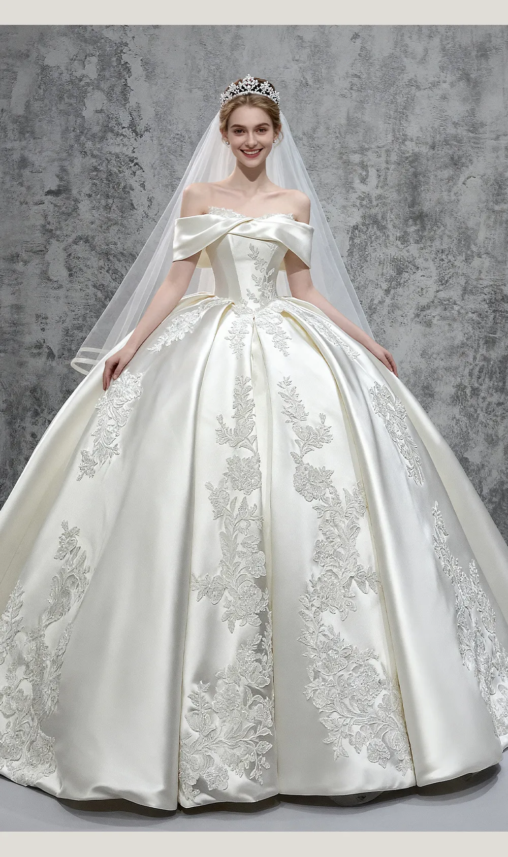 Elegant French Winter Wedding Dress 2025 - High-End Satin One-Shoulder Tail Gown for Brides showcase 3