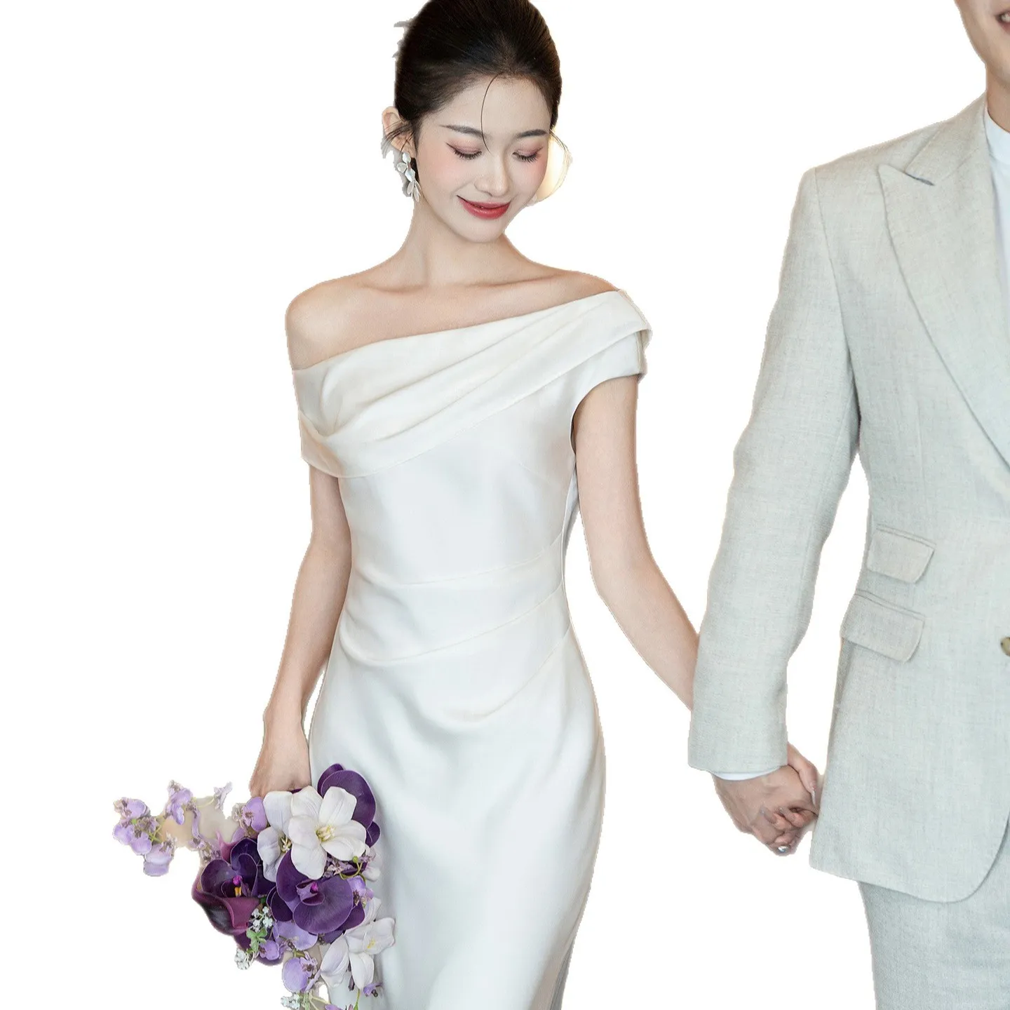 Elegant French Style Off-Shoulder Wedding Dress for Women - 2026 New Model High-End Engagement & Registration White Gown thumbnail 5