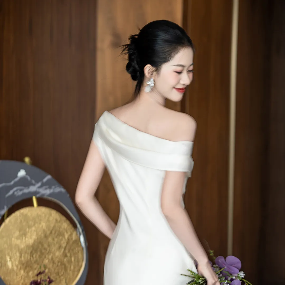 Elegant French Style Off-Shoulder Wedding Dress for Women - 2026 New Model High-End Engagement & Registration White Gown showcase 19