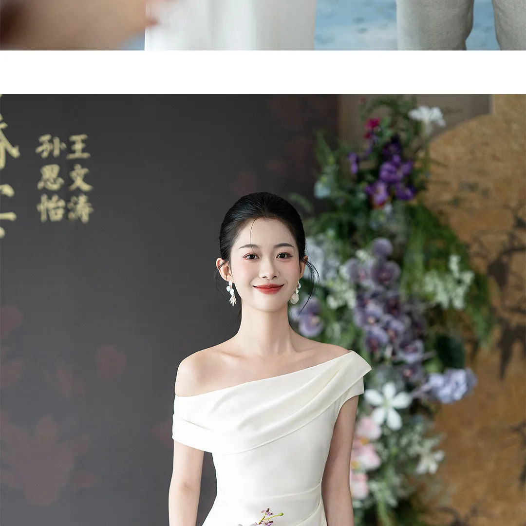 Elegant French Style Off-Shoulder Wedding Dress for Women - 2026 New Model High-End Engagement & Registration White Gown showcase 14