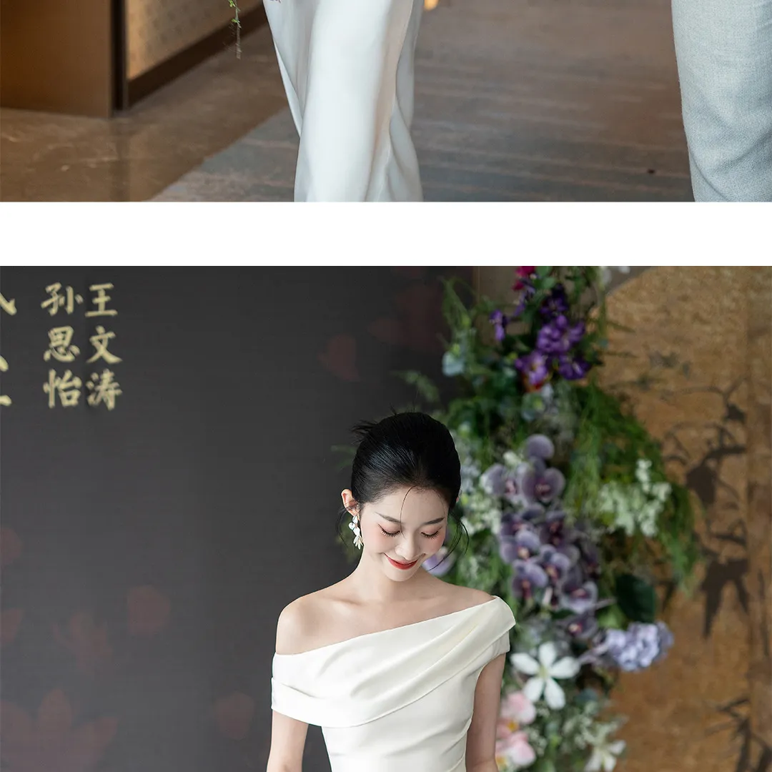 Elegant French Style Off-Shoulder Wedding Dress for Women - 2026 New Model High-End Engagement & Registration White Gown showcase 17