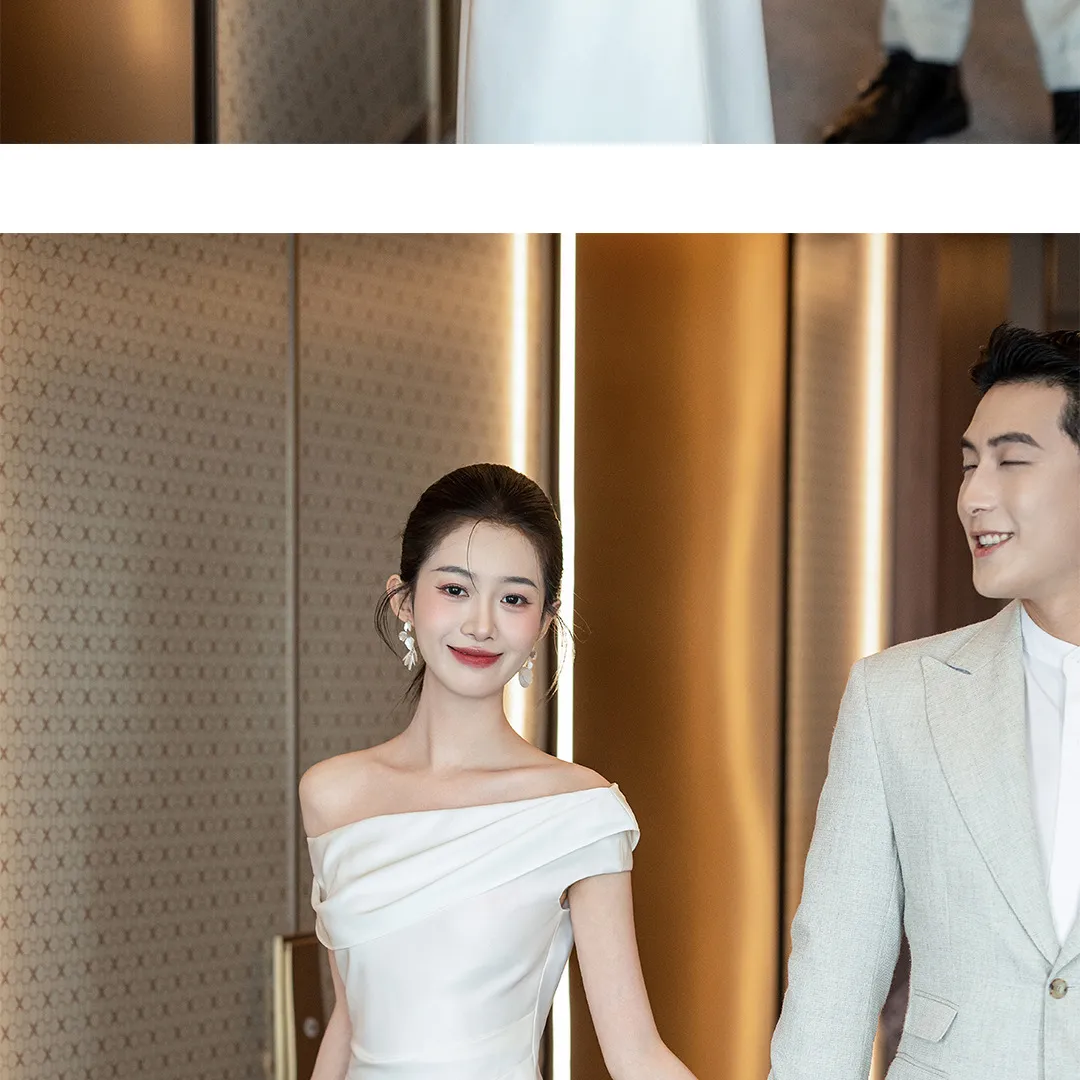 Elegant French Style Off-Shoulder Wedding Dress for Women - 2026 New Model High-End Engagement & Registration White Gown showcase 5