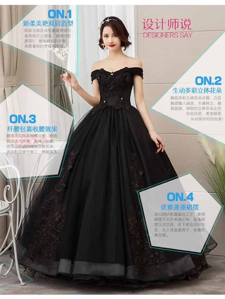 Elegant Black Off-Shoulder Wedding & Evening Dress for Women - Solo Host Performance & Studio Theme - Sophisticated Formal Gown showcase 4