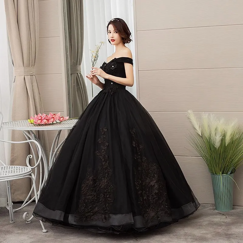 Elegant Black Off-Shoulder Wedding & Evening Dress for Women - Solo Host Performance & Studio Theme - Sophisticated Formal Gown showcase 11