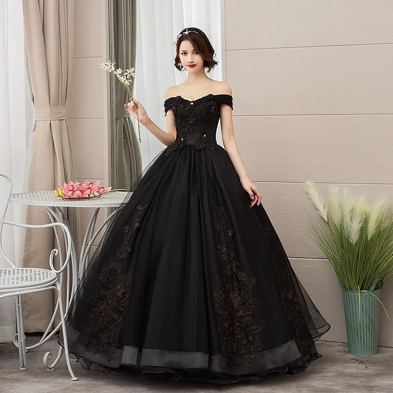 Elegant Black Off-Shoulder Wedding & Evening Dress for Women - Solo Host Performance & Studio Theme - Sophisticated Formal Gown showcase 12
