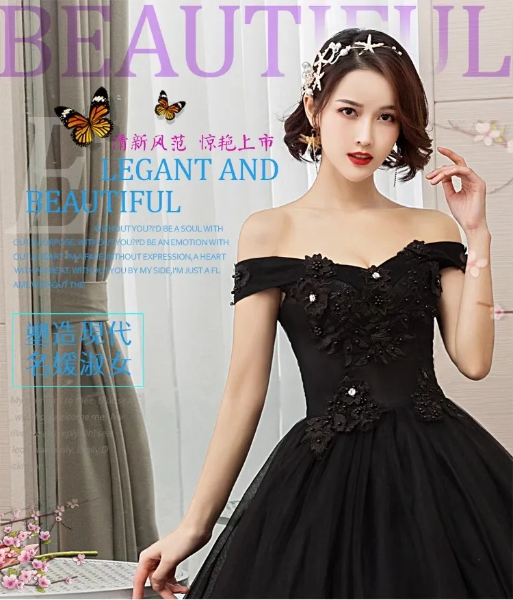 Elegant Black Off-Shoulder Wedding & Evening Dress for Women - Solo Host Performance & Studio Theme - Sophisticated Formal Gown showcase 2