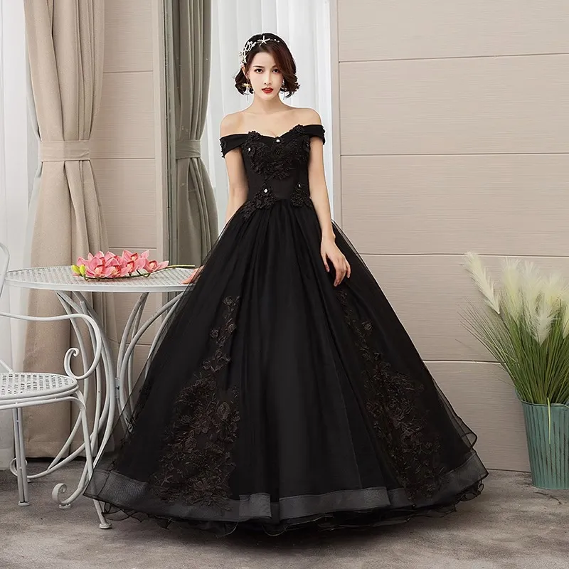Elegant Black Off-Shoulder Wedding & Evening Dress for Women - Solo Host Performance & Studio Theme - Sophisticated Formal Gown showcase 13