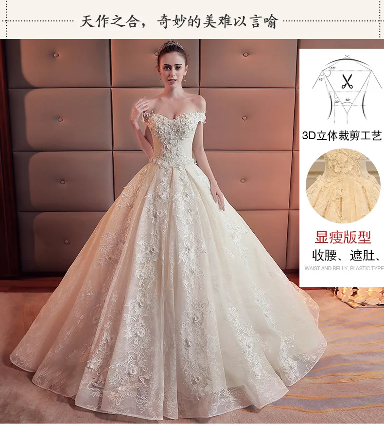 Champagne Off-the-Shoulder Wedding Dress with Train, 2026 Spring Plus-Size Korean Style Simple Floor-Length Bridal Gown for Elegant Ceremonies showcase 8