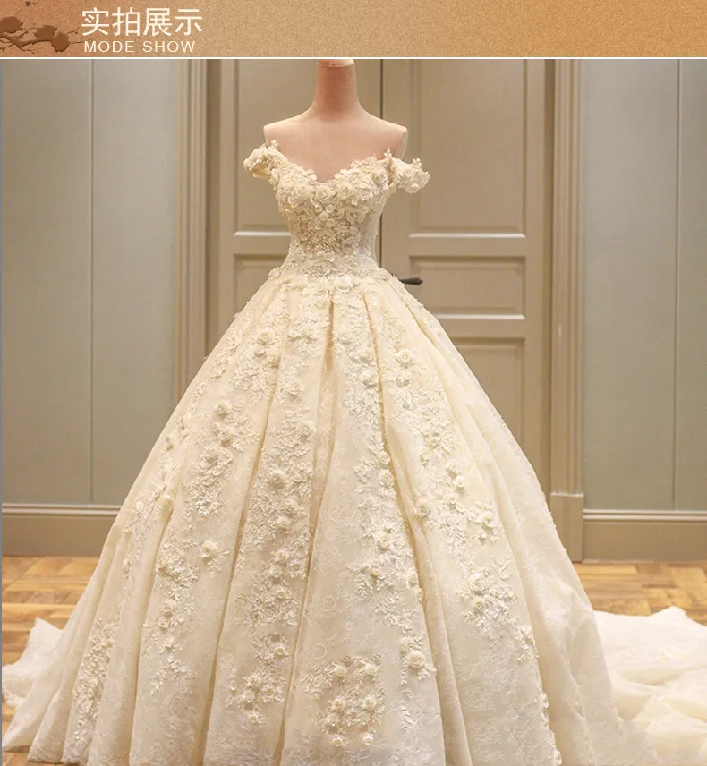 Champagne Off-the-Shoulder Wedding Dress with Train, 2026 Spring Plus-Size Korean Style Simple Floor-Length Bridal Gown for Elegant Ceremonies showcase 12