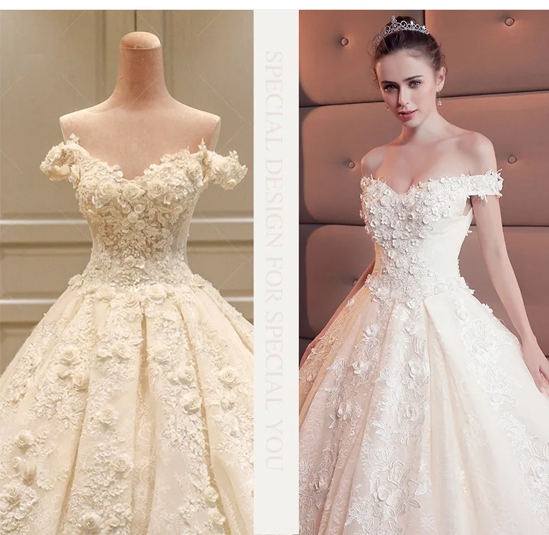 Champagne Off-the-Shoulder Wedding Dress with Train, 2026 Spring Plus-Size Korean Style Simple Floor-Length Bridal Gown for Elegant Ceremonies showcase 13