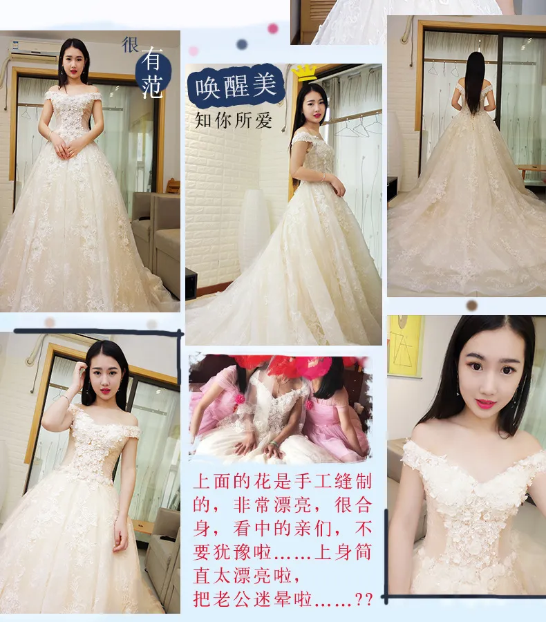 Champagne Off-the-Shoulder Wedding Dress with Train, 2026 Spring Plus-Size Korean Style Simple Floor-Length Bridal Gown for Elegant Ceremonies showcase 3