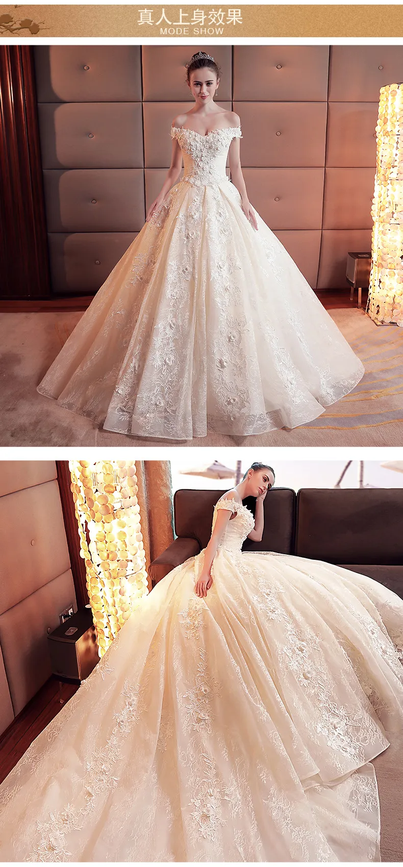 Champagne Off-the-Shoulder Wedding Dress with Train, 2026 Spring Plus-Size Korean Style Simple Floor-Length Bridal Gown for Elegant Ceremonies showcase 17