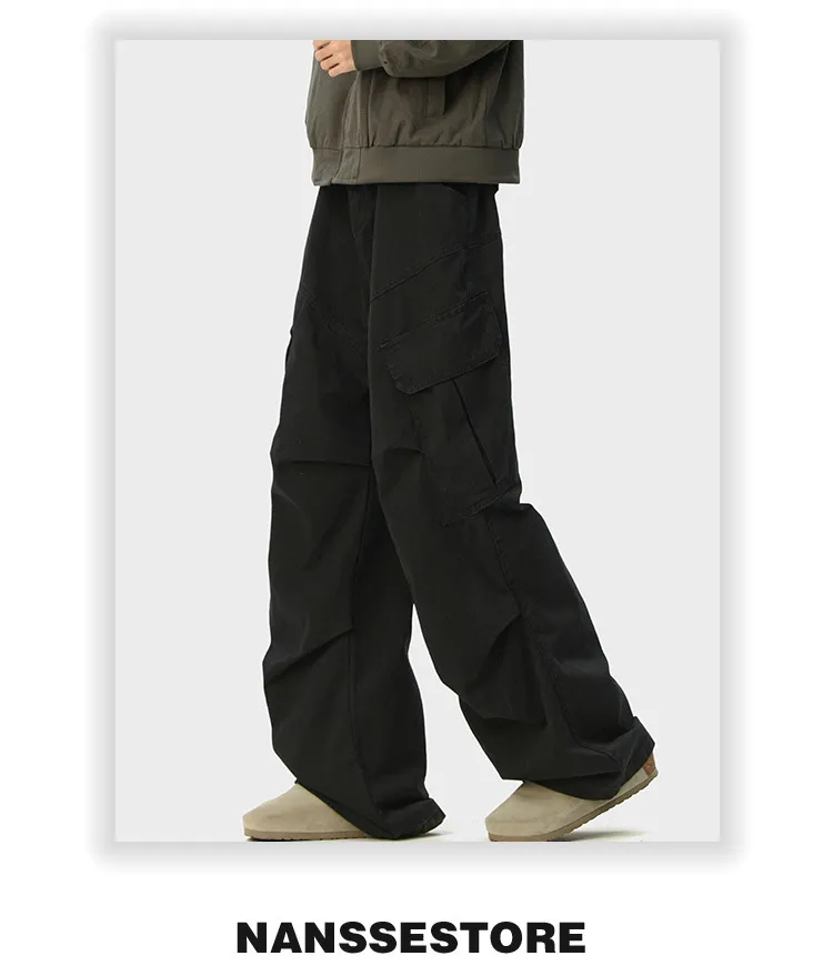 Men's Spring Autumn Casual Wide-Leg Overalls Pants - American Style Trendy Loose Fit Straight Leg Denim Jumpsuit for Fashionable Streetwear showcase 3