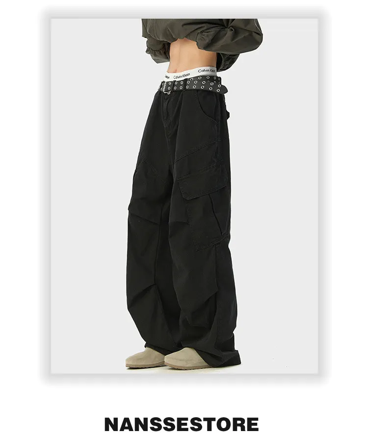 Men's Spring Autumn Casual Wide-Leg Overalls Pants - American Style Trendy Loose Fit Straight Leg Denim Jumpsuit for Fashionable Streetwear showcase 4
