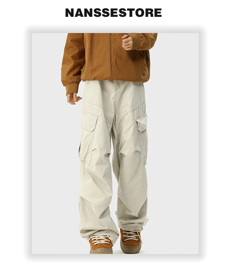 Men's Spring Autumn Casual Wide-Leg Overalls Pants - American Style Trendy Loose Fit Straight Leg Denim Jumpsuit for Fashionable Streetwear showcase 6