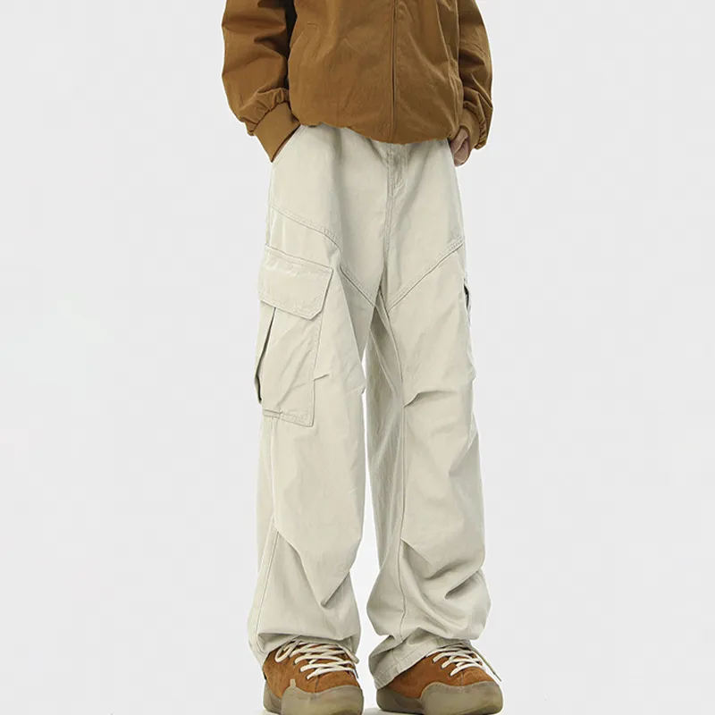 Men's Spring Autumn Casual Wide-Leg Overalls Pants - American Style Trendy Loose Fit Straight Leg Denim Jumpsuit for Fashionable Streetwear thumbnail 4