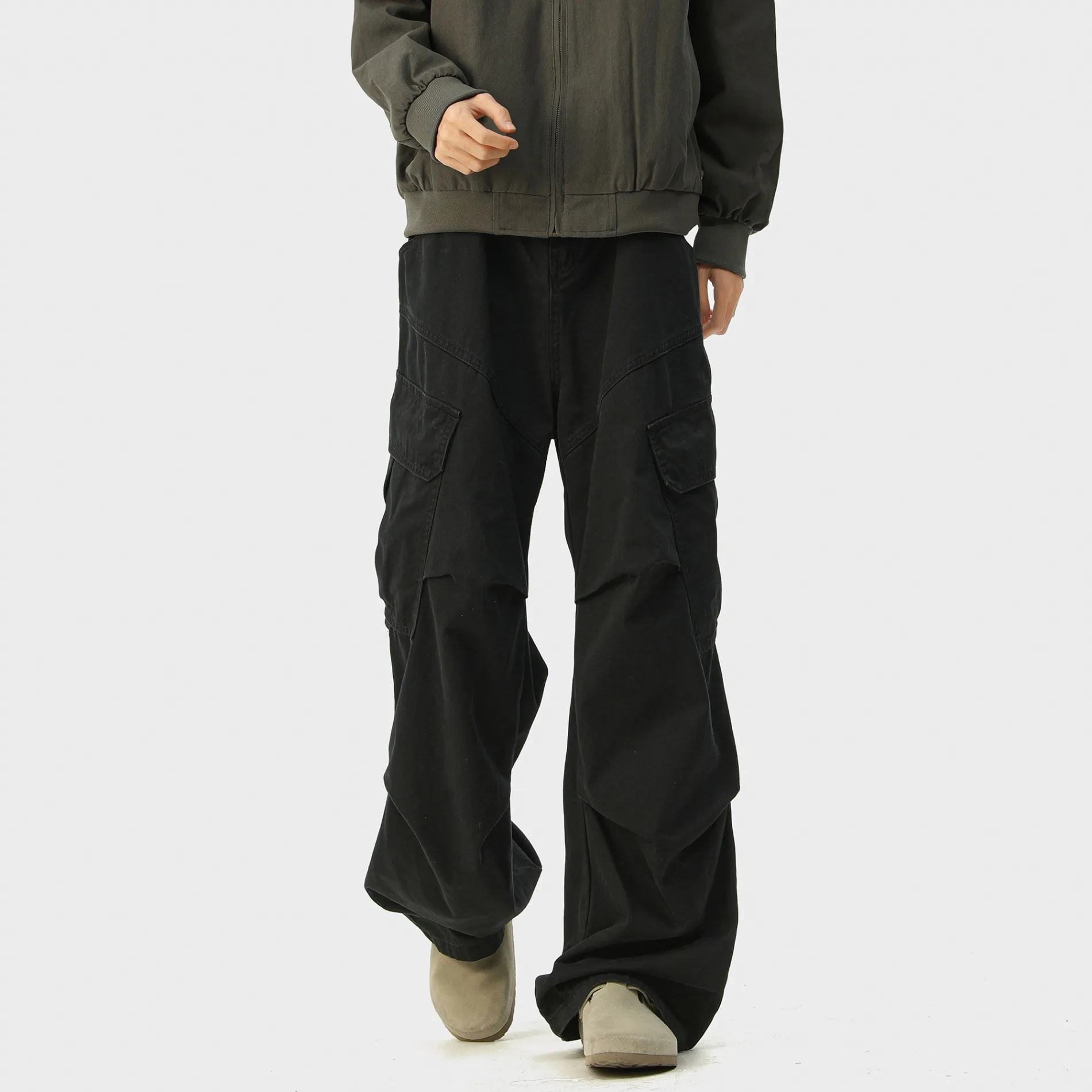 Men's Spring Autumn Casual Wide-Leg Overalls Pants - American Style Trendy Loose Fit Straight Leg Denim Jumpsuit for Fashionable Streetwear thumbnail 7