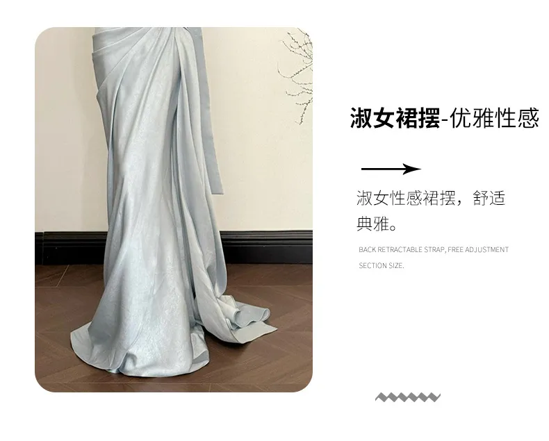 Elegant French-Style Bridal Morning Robe for Women, Luxury Wedding Veil & Engagement Toast Dress, Birthday Strapless Gown showcase 6