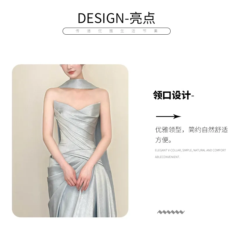 Elegant French-Style Bridal Morning Robe for Women, Luxury Wedding Veil & Engagement Toast Dress, Birthday Strapless Gown showcase 4