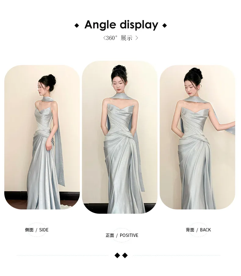 Elegant French-Style Bridal Morning Robe for Women, Luxury Wedding Veil & Engagement Toast Dress, Birthday Strapless Gown showcase 3