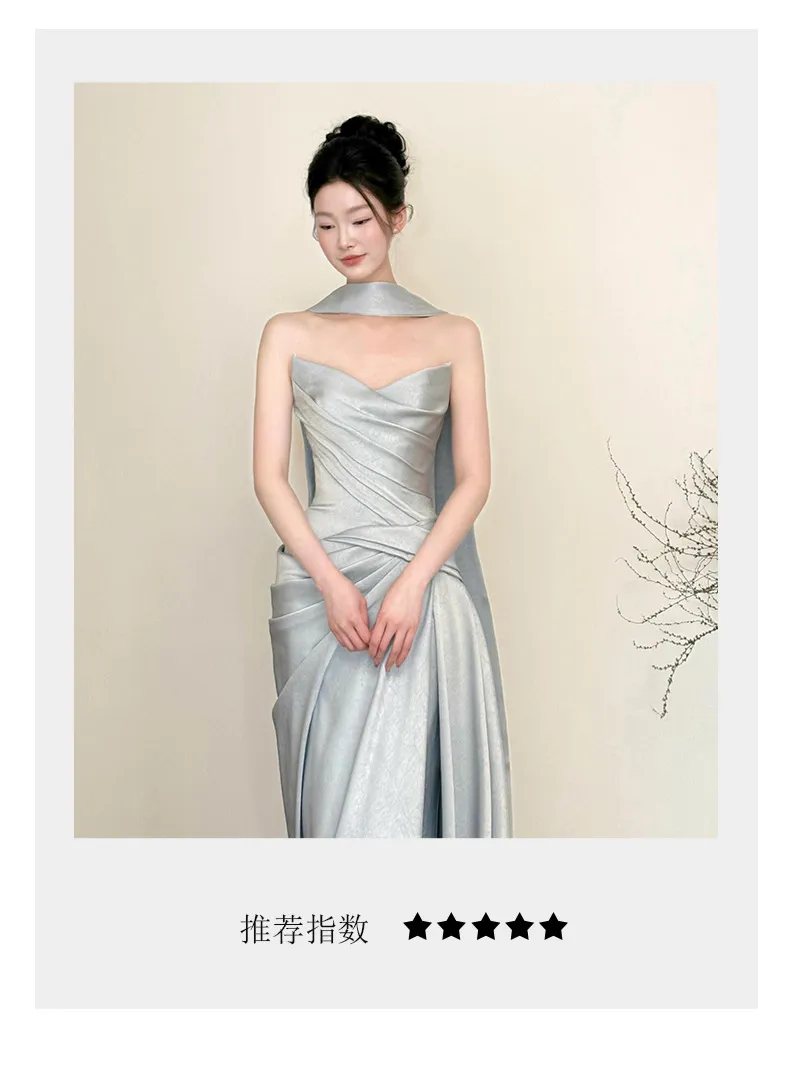 Elegant French-Style Bridal Morning Robe for Women, Luxury Wedding Veil & Engagement Toast Dress, Birthday Strapless Gown showcase 11