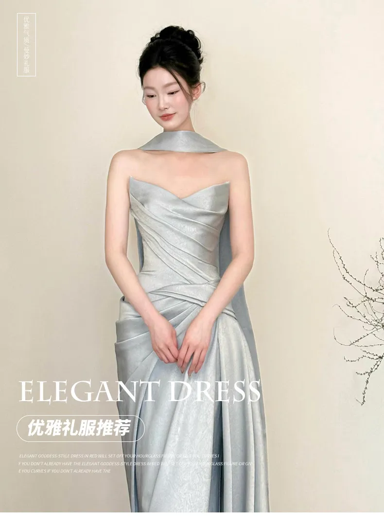 Elegant French-Style Bridal Morning Robe for Women, Luxury Wedding Veil & Engagement Toast Dress, Birthday Strapless Gown showcase 2