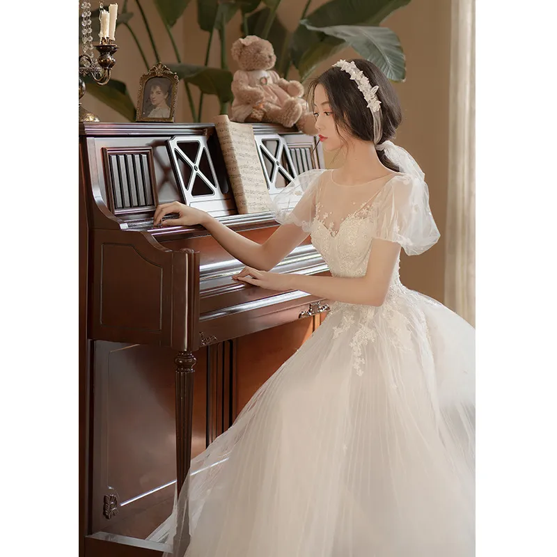 Elegant White Long Evening Gown Wedding Dress for Women, Super Fairy-Like Socialite Style for Banquets, Engagements, and Parties thumbnail 2