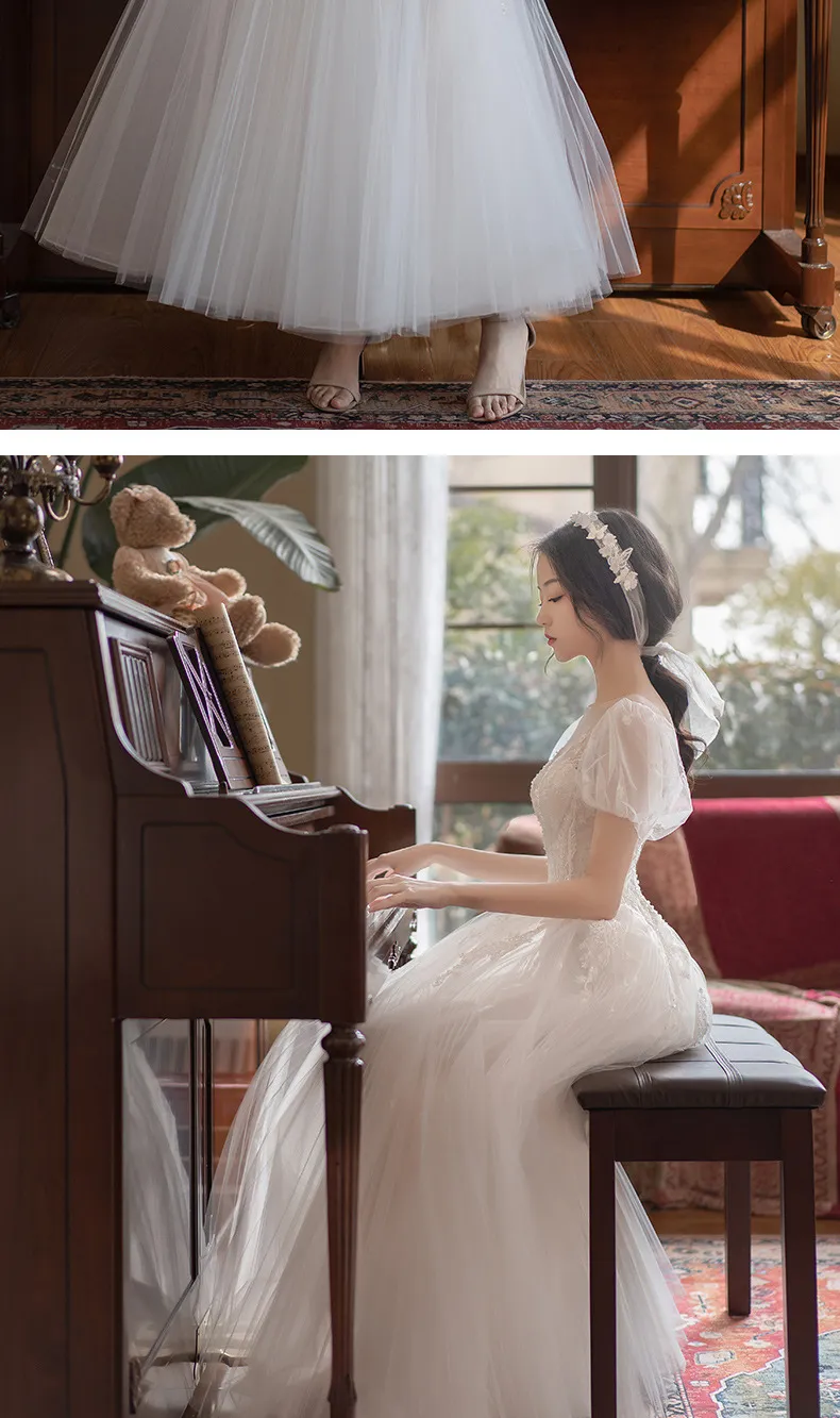 Elegant White Long Evening Gown Wedding Dress for Women, Super Fairy-Like Socialite Style for Banquets, Engagements, and Parties showcase 18