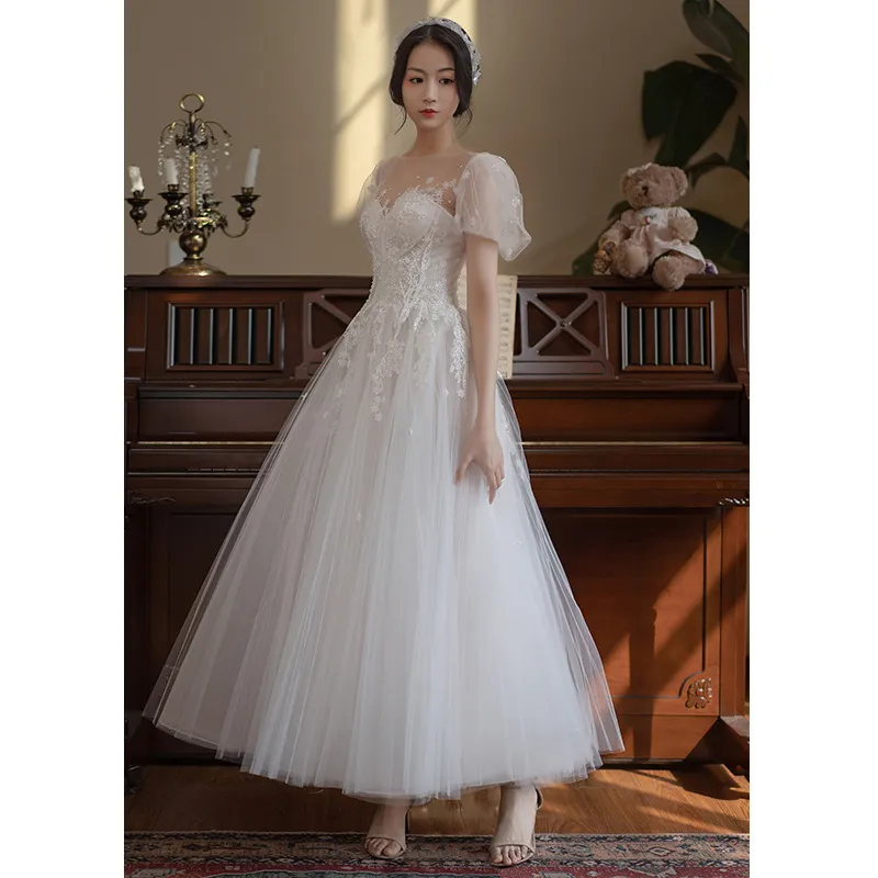 Elegant White Long Evening Gown Wedding Dress for Women, Super Fairy-Like Socialite Style for Banquets, Engagements, and Parties thumbnail 6