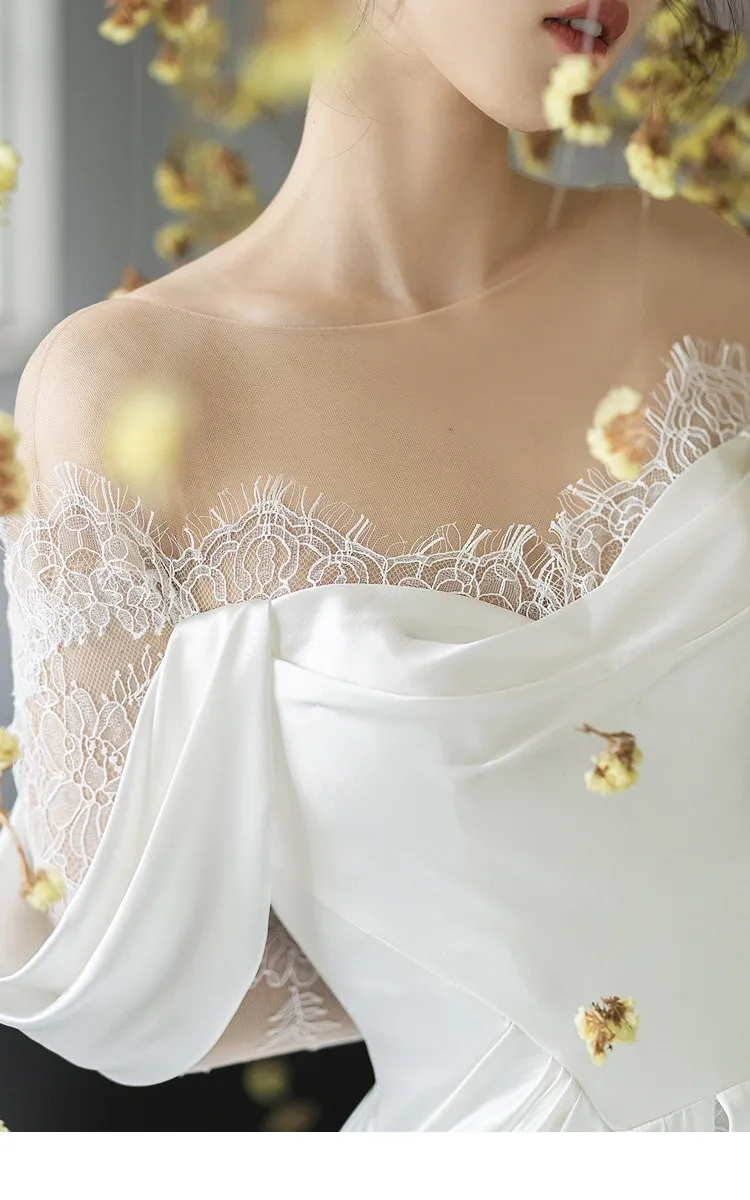 Elegant French Lace Bridal Wedding Dress with Small Tail, Retro 2025 Design, Simple Fairy Style for Travel and Photography showcase 4