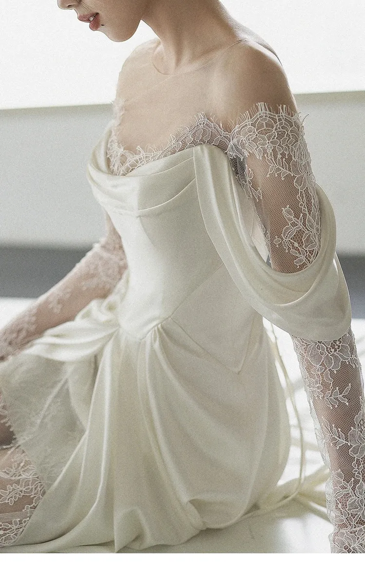 Elegant French Lace Bridal Wedding Dress with Small Tail, Retro 2025 Design, Simple Fairy Style for Travel and Photography showcase 8