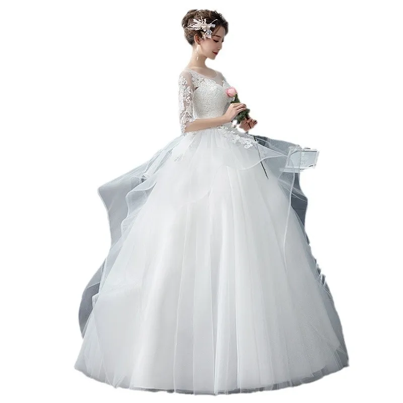 Elegant 2026 Slimming Puffy Skirt Floor-Length Wedding Dress Korean Princess Starry Sky Hepburn Style Outdoor Bridal Gown thumbnail 5